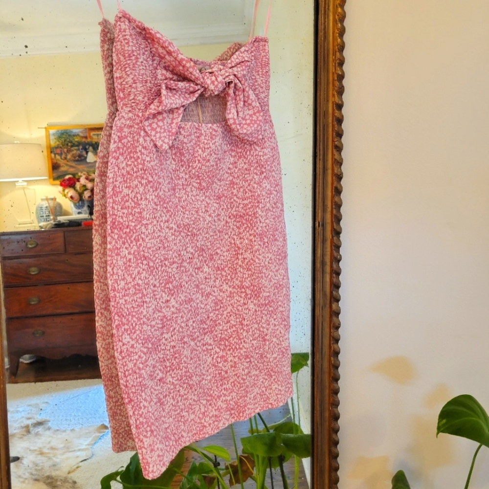NWT O. Vianca scrunch bow front mini dress
